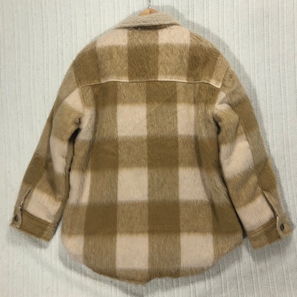 American Eagle Sherpa Lined Plaid Shacket Jacket Button Up Women's Size Medium - Picture 6 of 9